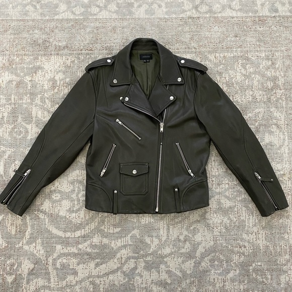Theory Dalayan Leather Motorcycle Biker Jacket - Picture 4 of 16